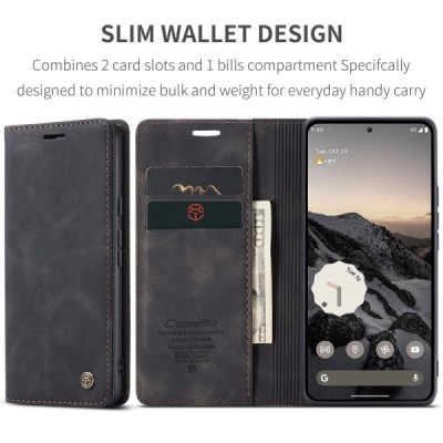 Google Pixel 9a CaseMe Retro открываемый, Чёрного цвета, кожаный чехол – книжка | Vacins.lv