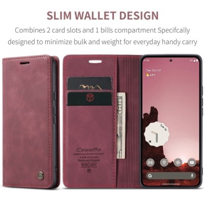 Google Pixel 9a CaseMe Retro открываемый, бордовый, кожаный чехол – книжка | Vacins.lv