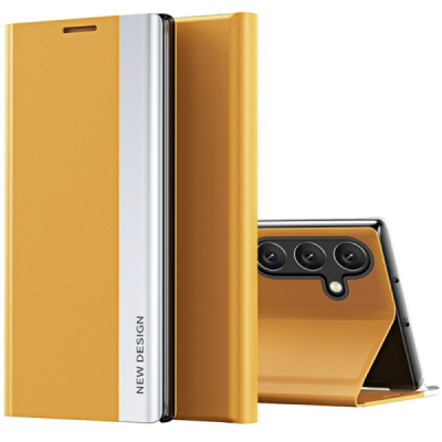 Samsung Galaxy S25 Baoshi Side Line открываемый жёлтый кожаный чехол - книжка | Vacins.lv