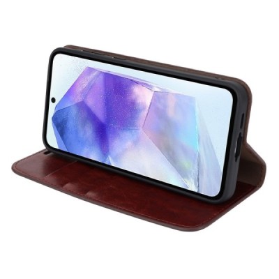 Samsung Galaxy A55 Solīds brūns ādas atvērams maciņš | Vacins.lv