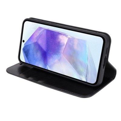 Samsung Galaxy A55 Solīds melns ādas atvērams maciņš | Vacins.lv