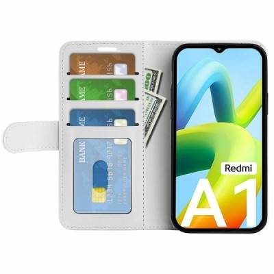 Xiaomi Redmi A1 открываемый белый кожаный чехол - книжка | Vacins.lv