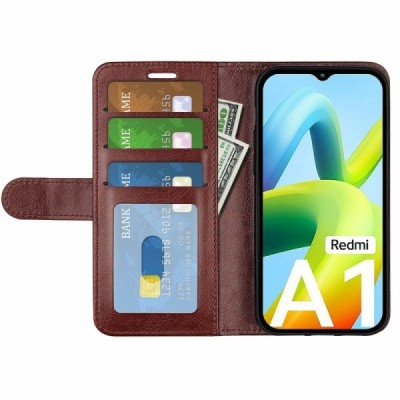 Xiaomi Redmi A1 открываемый коричневый кожаный чехол - книжка | Vacins.lv