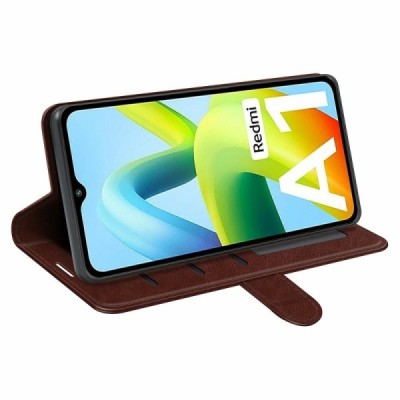 Xiaomi Redmi A1 открываемый коричневый кожаный чехол - книжка | Vacins.lv