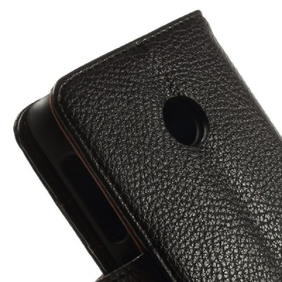 Nokia Lumia 530 atvēramais melns ādas Litchi futrālis - maciņš / Vacins.lv