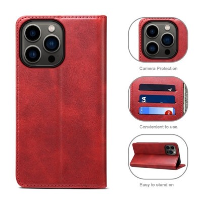 Apple iPhone 15 Pro Max "Suteni" красный кожаный чехол-книжка | Vacins.lv