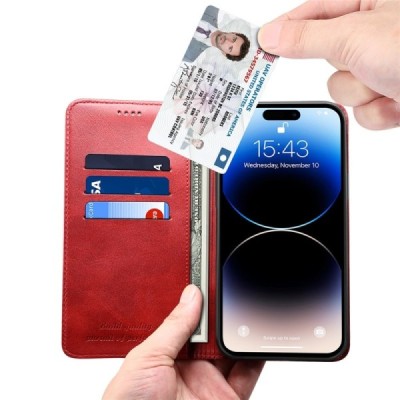 Apple iPhone 15 Pro Max "Suteni" красный кожаный чехол-книжка | Vacins.lv