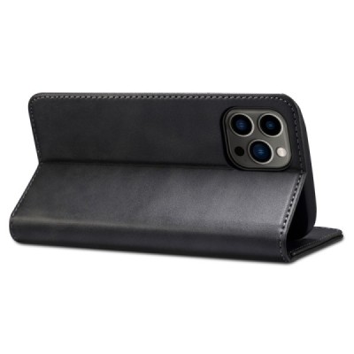 Apple iPhone 15 Pro "Suteni" чёрный кожаный чехол-книжка | Vacins.lv