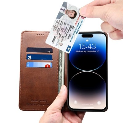 Apple iPhone 15 Pro "Suteni" brūns atvērams maciņš, maks | Vacins.lv