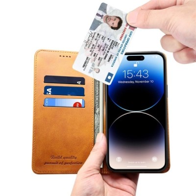 Apple iPhone 15 Pro "Suteni" gaiši brūns atvērams maciņš, maks | Vacins.lv