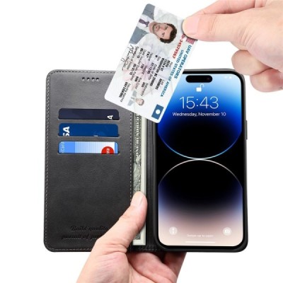 Apple iPhone 15 Plus "Suteni" чёрный кожаный чехол-книжка | Vacins.lv