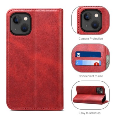 Apple iPhone 15 Plus "Suteni" красный кожаный чехол-книжка | Vacins.lv