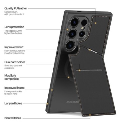 Черный кожаный чехол Rafi для Samsung Galaxy S24 Ultra "Dux Ducis" серии Rafi | Vacins.lv