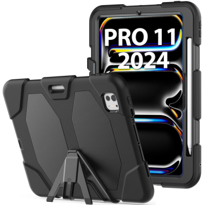 Apple iPad Pro 11 (2025) / 11 (2024) pastiprinātas aizsardzības melns apvalks | Vacins.lv