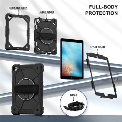 Apple iPad 9.7" 2017 (iPad 9.7" 2018) pastiprinātas aizsardzības melns (360°) apvalks, vaciņš | Vacins.lv