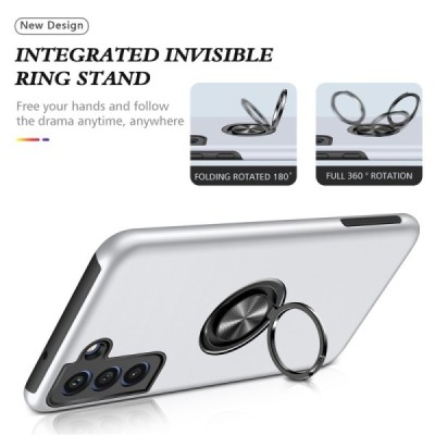 Samsung Galaxy S21 FE „Fashion“ Kickstand cieta silikona (TPU) sudrabs apvalks | vacins.lv