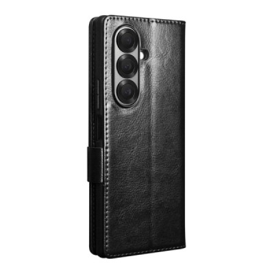 Samsung Galaxy Fold7 "QIALINO" открываемый чёрный кожаный чехол - книжка | Vacins.lv