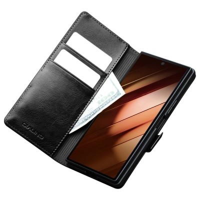 Samsung Galaxy Fold7 "QIALINO" открываемый чёрный кожаный чехол - книжка | Vacins.lv