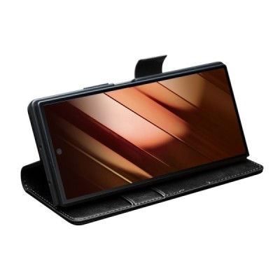 Samsung Galaxy Fold7 "QIALINO" открываемый чёрный кожаный чехол - книжка | Vacins.lv