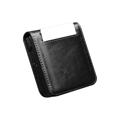 Samsung Galaxy Flip7 "QIALINO" открываемый чёрный кожаный чехол - книжка | Vacins.lv