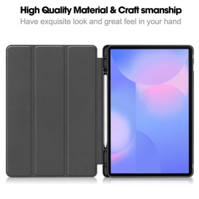 Samsung Galaxy Tab S10 FE+ atvēramais melns maciņš - maks ar vietu, kur ielikt stylus | Vacins.lv