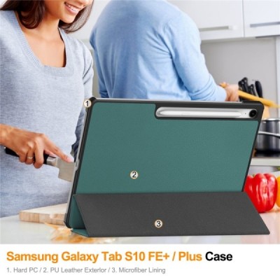 Samsung Galaxy Tab S10 FE+ „Saige" atvēramais zaļš maciņš | Vacins.lv