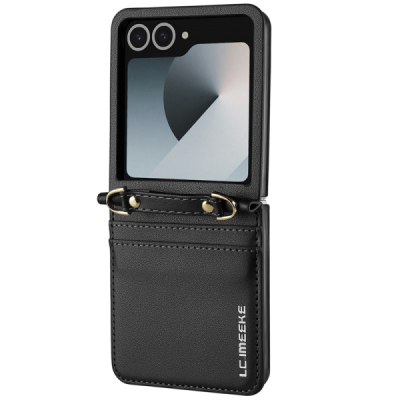 Samsung Galaxy Flip7 „LC.IMEEKE“ Leather пластиковый чёрный чехол | Vacins.lv