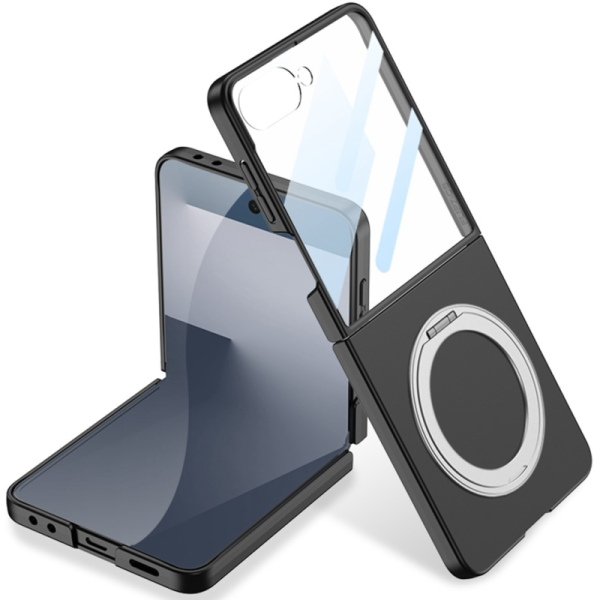 „GKK“ Kickstand plastmasas dzidrs apvalks - melns (Galaxy Flip7)