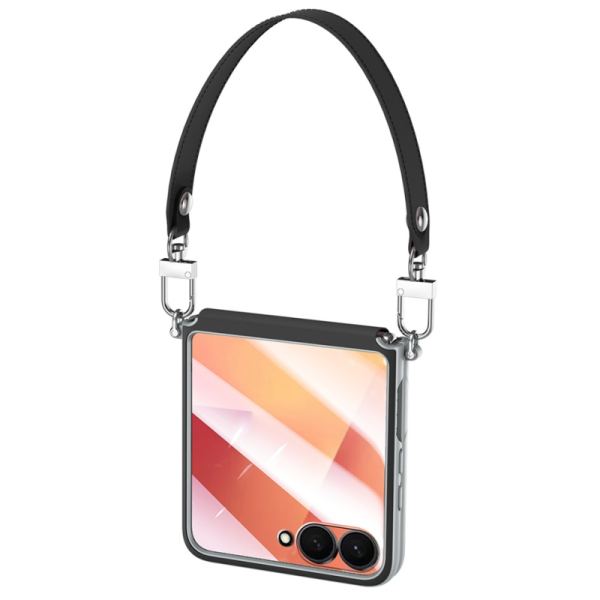 Кожаный чехол „Sulada“ Leather Strap Kickstand - чёрный (Galaxy Flip7)
