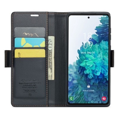 Samsung Galaxy S20 FE CaseMe Leather atvēramais ādas maciņš (maks)  - melns | Vacins.lv