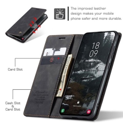 Samsung Galaxy S25 Edge CaseMe Retro открываемый, Чёрного цвета, кожаный чехол – книжка | Vacins.lv