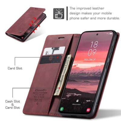 Samsung Galaxy S25 Edge CaseMe Retro открываемый, бордовый, кожаный чехол – книжка | Vacins.lv
