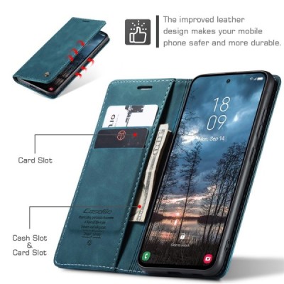 Samsung Galaxy S25 Edge CaseMe Retro solīds atvēramais ādas zaļš maciņš - maks | Vacins.lv
