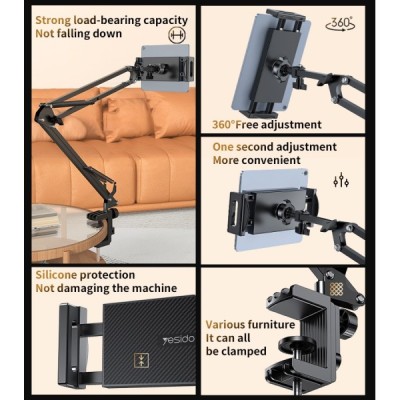 "YESIDO" Desktop Stand universāls planšetdatora (tālruņa) turētājs - melns | Vacins.lv