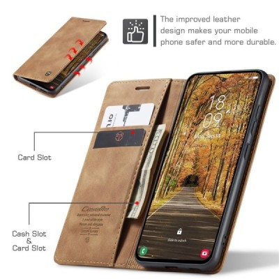 Samsung Galaxy S25 Edge CaseMe Retro solīds atvēramais ādas gaiši brūns maciņš - maks | Vacins.lv