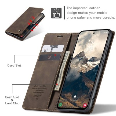 Samsung Galaxy S25 Edge CaseMe Retro solīds atvēramais ādas brūns maciņš - maks | Vacins.lv
