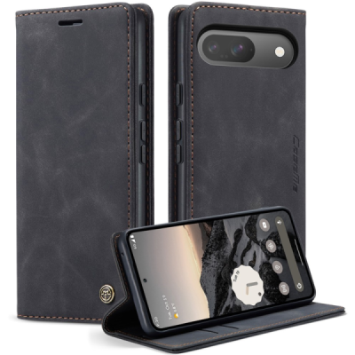Google Pixel 10 Pro / 10 / 9 Pro / 9 CaseMe Retro открываемый, Чёрного цвета, кожаный чехол – книжка | Vacins.lv