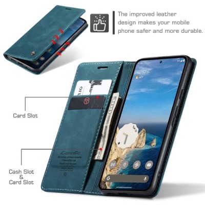 Google Pixel 10 Pro / 10 / 9 Pro / 9 CaseMe Retro solīds atvēramais ādas zaļš maciņš - maks | Vacins.lv