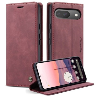 Google Pixel 10 Pro / 10 / 9 Pro / 9 CaseMe Retro открываемый, бордовый цвета, кожаный чехол – книжка | Vacins.lv