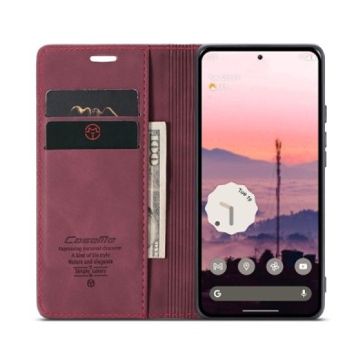 Google Pixel 10 Pro / 10 / 9 Pro / 9 CaseMe Retro открываемый, бордовый цвета, кожаный чехол – книжка | Vacins.lv