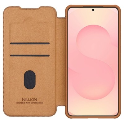 Samsung Galaxy S25 Edge роскошный серии Nillkin Qin Pro кожаный чехол-книжка - коричневый | Vacins.lv