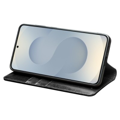 Samsung Galaxy S25 Edge "QIALINO" открываемый чёрный кожаный чехол - книжка | Vacins.lv