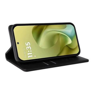 Motorola Moto G86 / G86 Power "Split" чёрный кожаный чехол-книжка | Vacins.lv