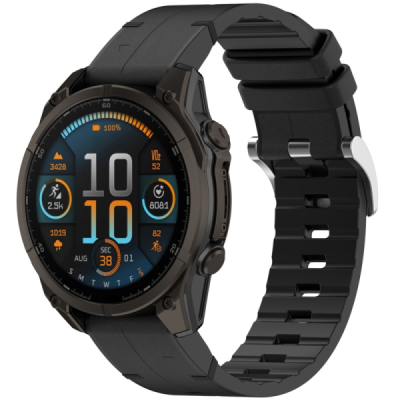 Твердый силиконовый чёрный браслет (TPU) для умных часов Garmin Fenix 8S / 6S / 5S / 6S Pro / 5S Plus | Vacins.lv