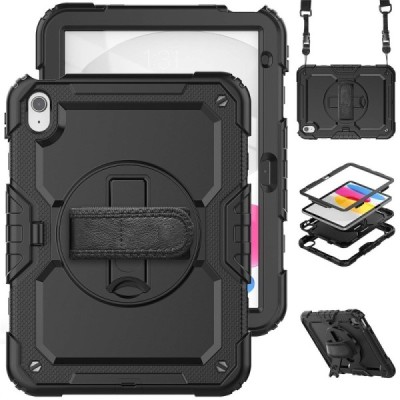 "Carryise" Apple iPad 11 2025, iPad 10,9 2022 pastiprinātas aizsardzības melns (360°) apvalks, vaciņš | Vacins.lv