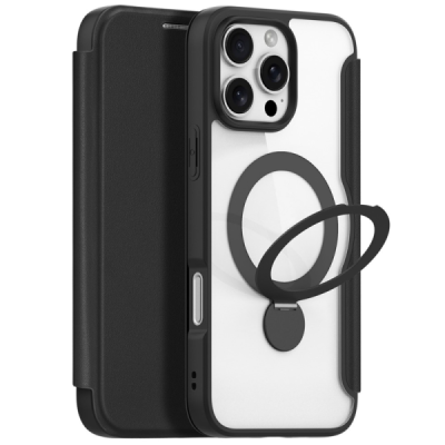 Apple iPhone 16 Pro Max "Dux Ducis" Skin X Pro sērijas melns ādas atvērams maciņš | Vacins.lv