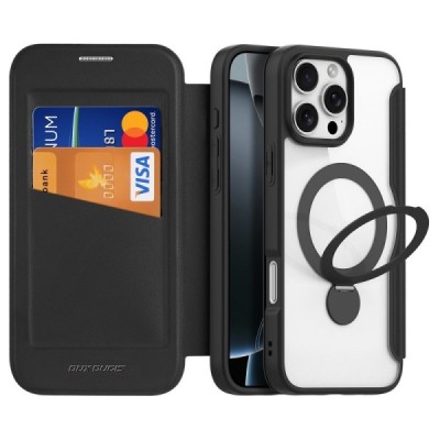 Apple iPhone 16 Pro Max "Dux Ducis" Skin X Pro sērijas melns ādas atvērams maciņš | Vacins.lv
