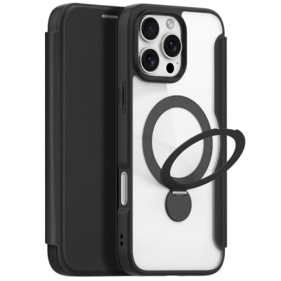 Apple iPhone 16 Pro "Dux Ducis" Skin X Pro sērijas melns ādas atvērams maciņš | Vacins.lv