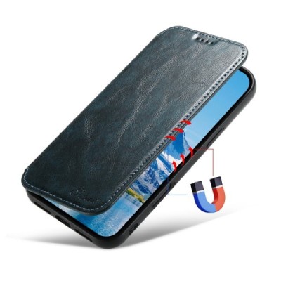 Apple iPhone 16 Pro "Suteni" MagSafe синий кожаный чехол-книжка | Vacins.lv