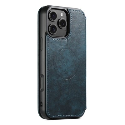 Apple iPhone 16 Pro Max "Suteni" MagSafe синий кожаный чехол-книжка | Vacins.lv